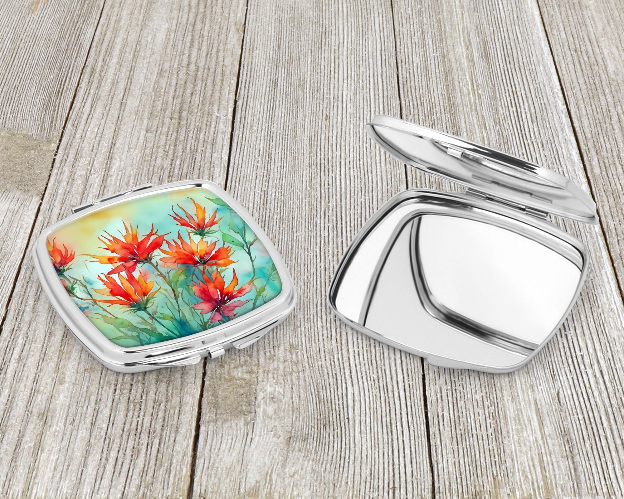 Wyoming Indian Paintbrush in Watercolor Compact Mirror Decorative Travel Makeup Mirror for Women Girls Gifts Pocket Makeup Mirror Folding Handheld