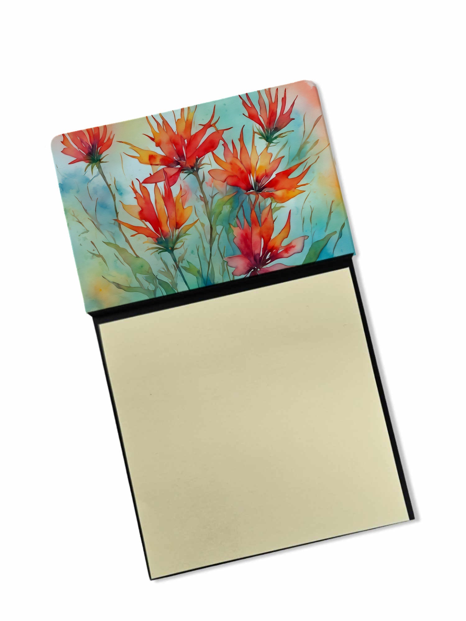 Wyoming Indian Paintbrush in Watercolor Watercolor Sticky Note Holder Refillable Dispenser Desk Accessory 3x3 Pad Gift