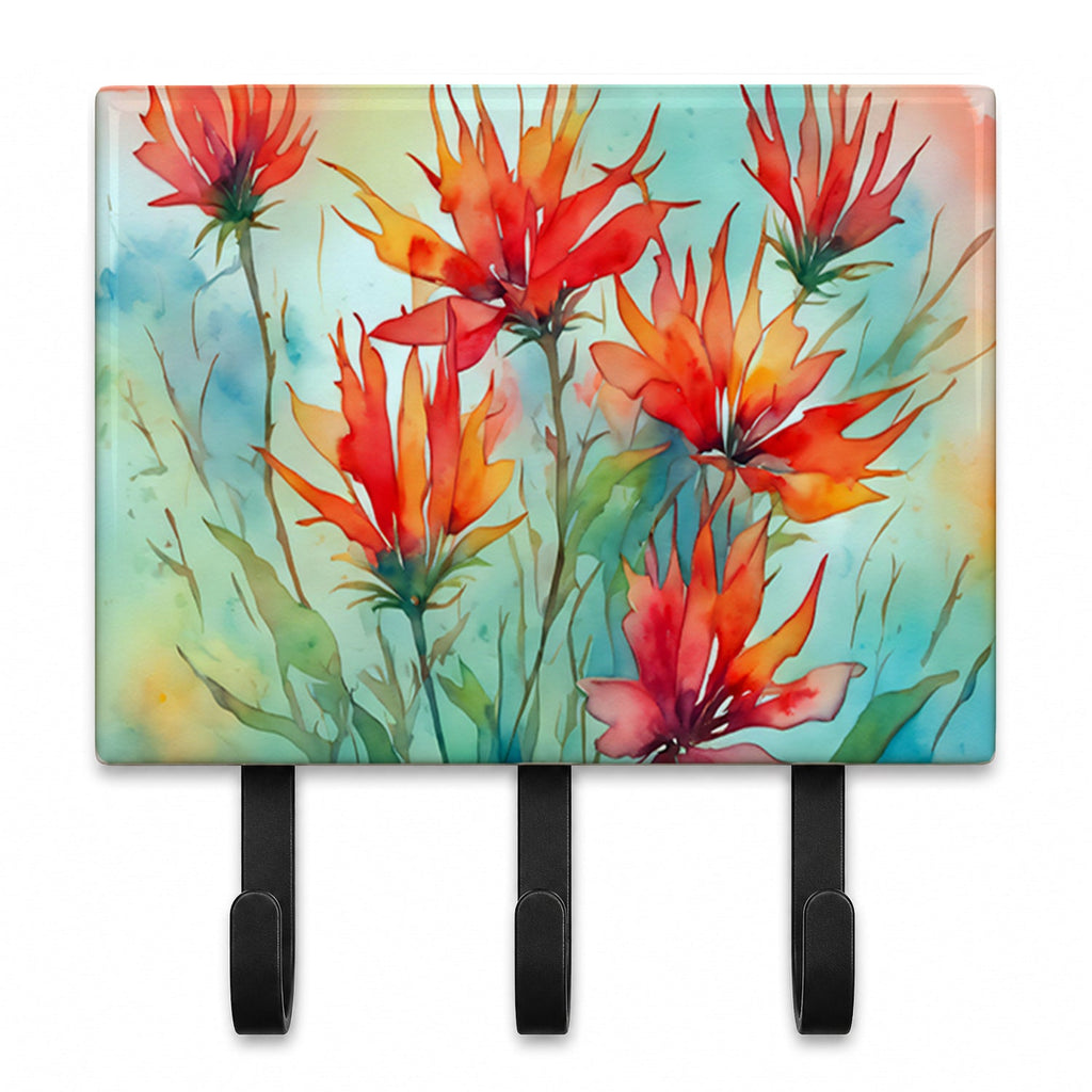 Wyoming Indian Paintbrush in Watercolor Leash or Key Holder Wall Hooks, Coat Rack Wall Mount, for Hanging Keys, Towels, Aprons, Leashes