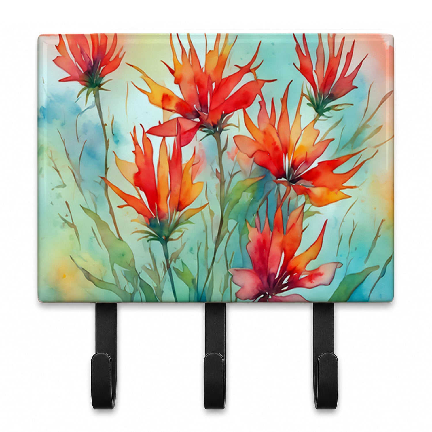 Wyoming Indian Paintbrush in Watercolor Leash or Key Holder Wall Hooks, Coat Rack Wall Mount, for Hanging Keys, Towels, Aprons, Leashes