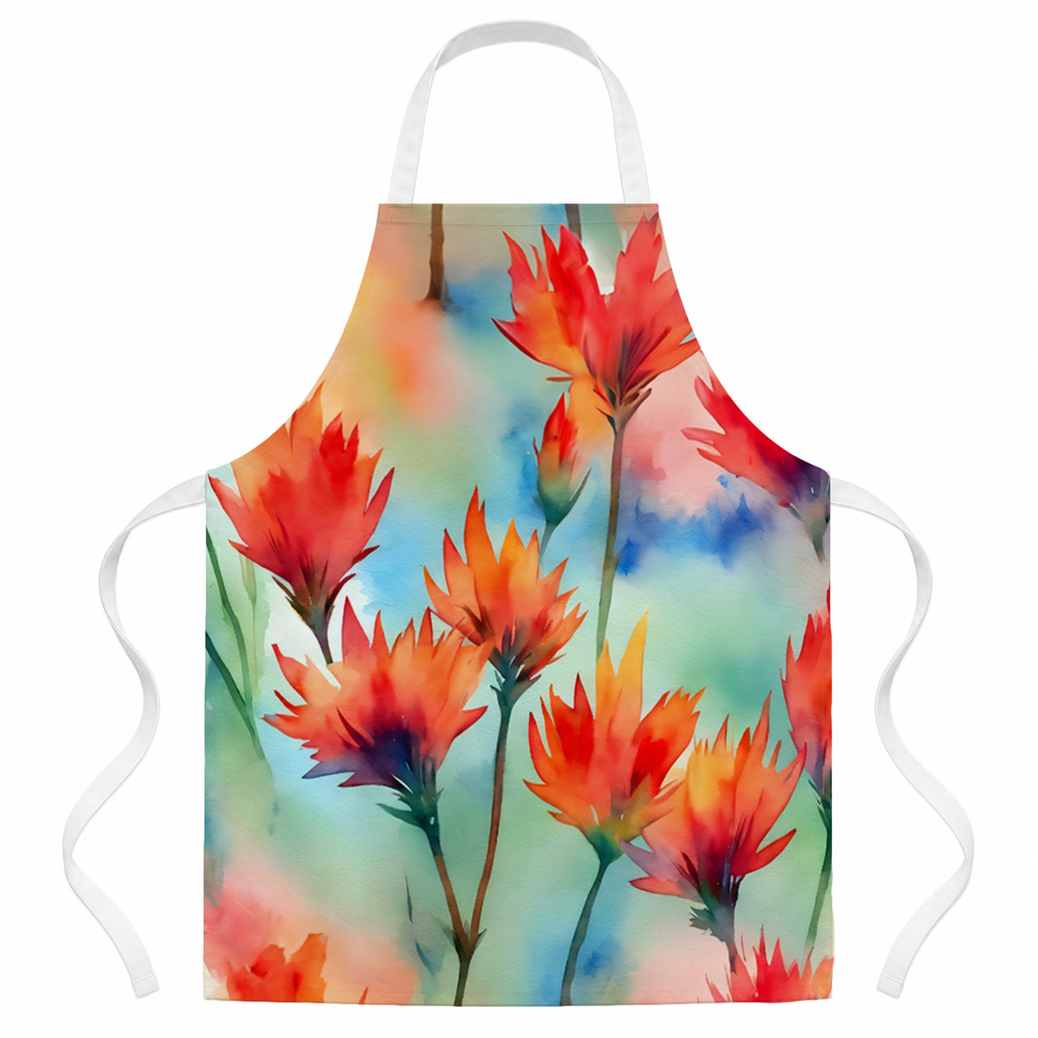 Wyoming Indian Paintbrush in Watercolor Apron Cooking Kitchen Server Baking Crafts Gardening for Adult Women Men, Unisex, Large, Multicolor