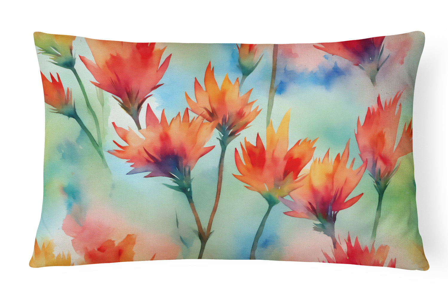 Wyoming Indian Paintbrush in Watercolor Decorative Throw Pillow 12x16 Indoor Outdoor Accent Cushion, Fabric Cover with Insert for Sofa, Bed, Porch & Living Room