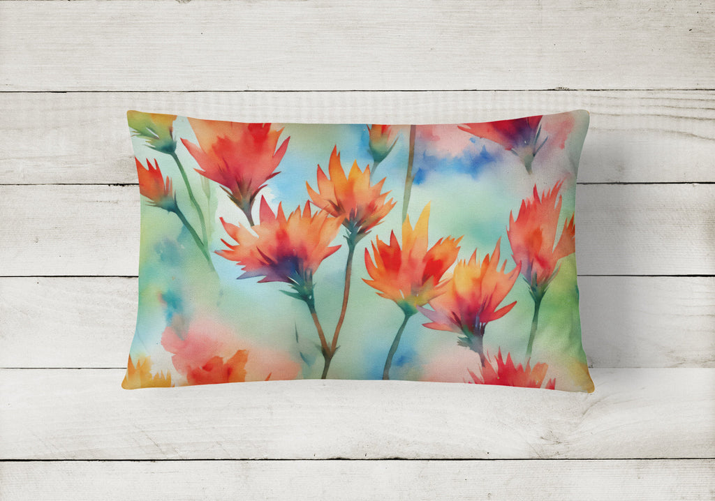 Wyoming Indian Paintbrush in Watercolor Decorative Throw Pillow 12x16 Indoor Outdoor Accent Cushion, Fabric Cover with Insert for Sofa, Bed, Porch & Living Room