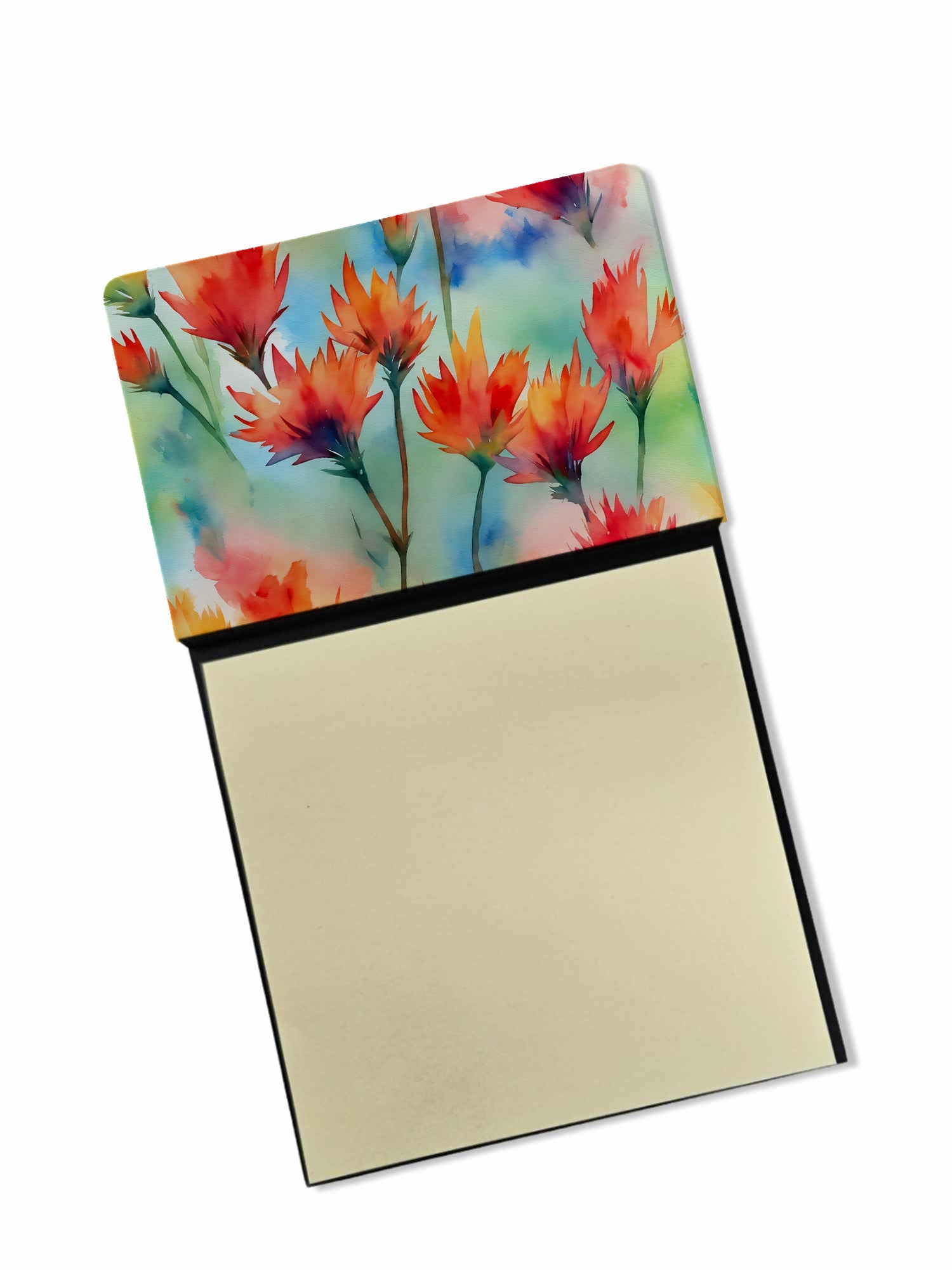 Wyoming Indian Paintbrush in Watercolor Watercolor Sticky Note Holder Refillable Dispenser Desk Accessory 3x3 Pad Gift