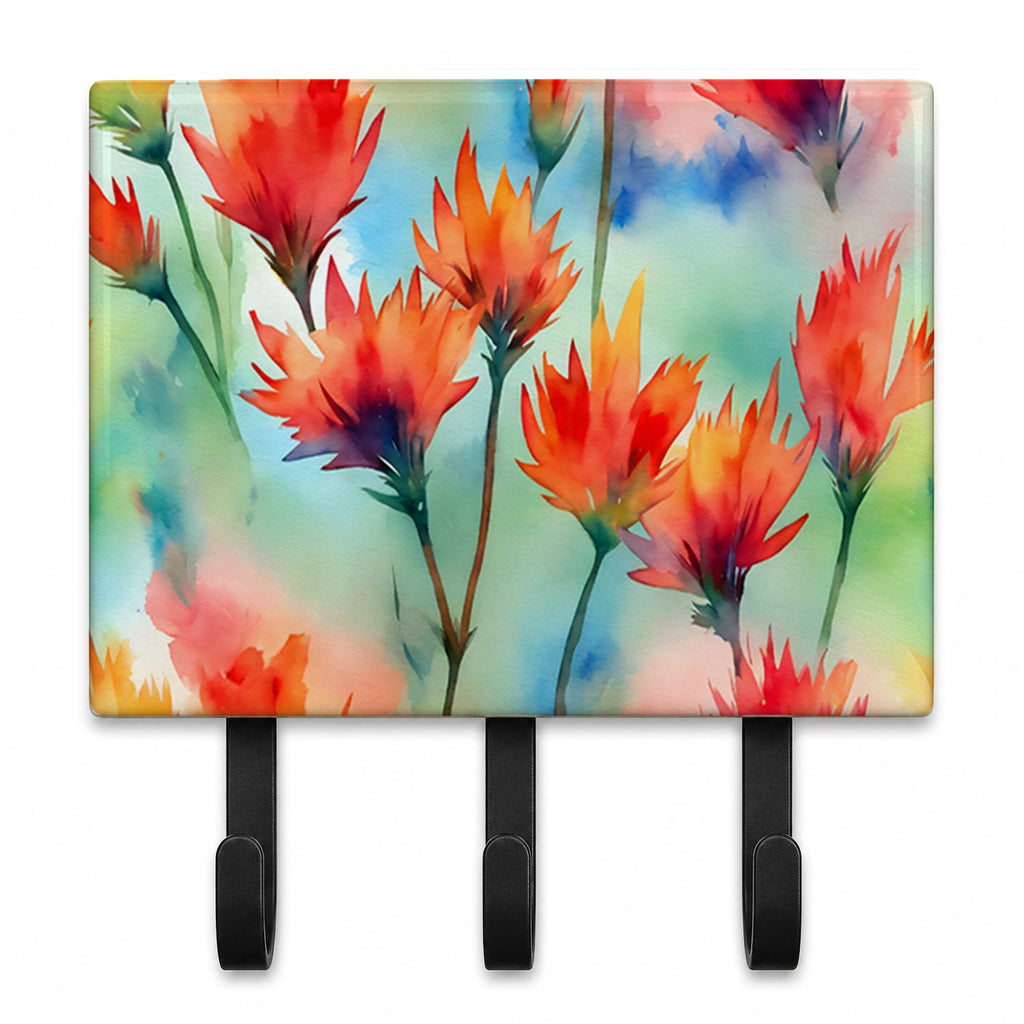 Wyoming Indian Paintbrush in Watercolor Leash or Key Holder Wall Hooks, Coat Rack Wall Mount, for Hanging Keys, Towels, Aprons, Leashes
