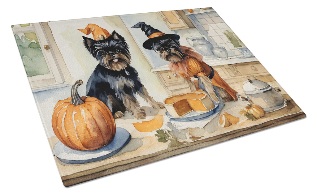 Affenpinscher Fall Kitchen Pumpkins Cutting Board Tempered Glass Kitchen Cutting Surface, Heat Resistant Chopping, Non-Slip Feet, Food Prep & Serving