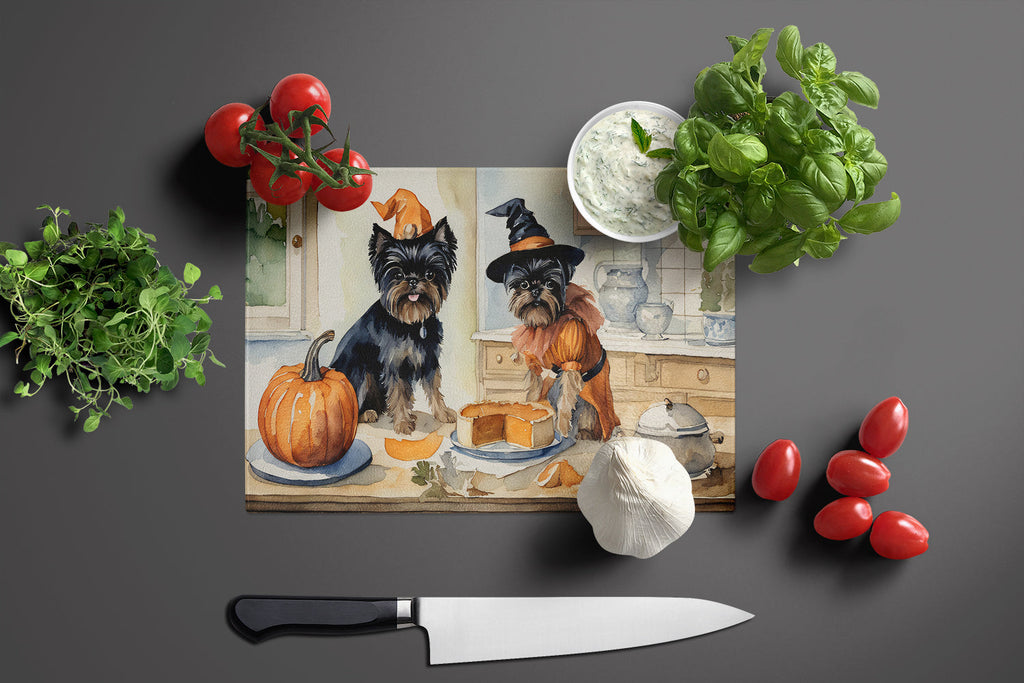 Affenpinscher Fall Kitchen Pumpkins Cutting Board Tempered Glass Kitchen Cutting Surface, Heat Resistant Chopping, Non-Slip Feet, Food Prep & Serving