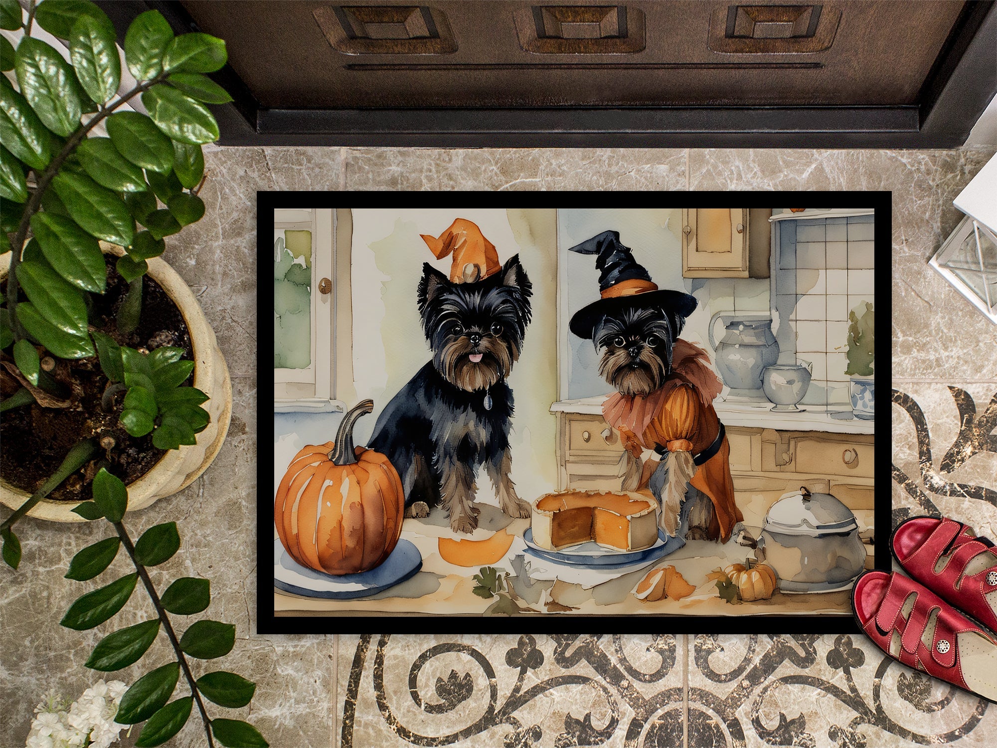Affenpinscher Fall Kitchen Pumpkins Doormat Indoor Outdoor 18H X 27W Front Door Mat Rugs for Entryway, Non Slip Washable