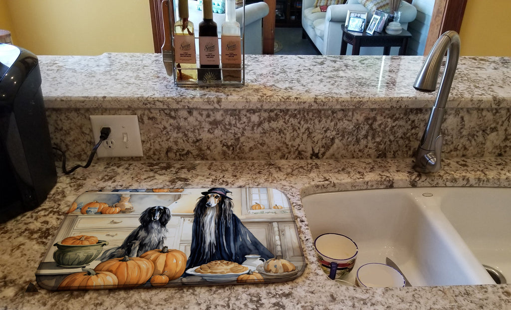 Afghan Hound Fall Kitchen Pumpkins Dish Drying Mat Absorbent Dish Drying Mat Pad for Kitchen Counter Dish Drainer Mat for Countertop, 14 x 21", Multicolor