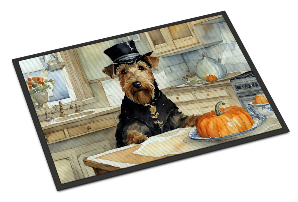 Airedale Terrier Fall Kitchen Pumpkins Doormat Indoor Outdoor 24H X 36W Front Door Mat Rugs for Entryway, Non Slip Washable Low Pile,