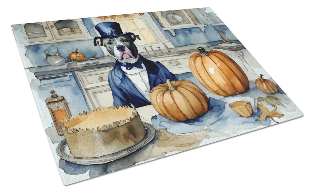 Pit Bull Terrier Fall Kitchen Pumpkins Cutting Board Tempered Glass Kitchen Cutting Surface, Heat Resistant Chopping, Non-Slip Feet, Food Prep & Serving