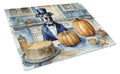 Pit Bull Terrier Fall Kitchen Pumpkins Cutting Board Tempered Glass Kitchen Cutting Surface, Heat Resistant Chopping, Non-Slip Feet, Food Prep & Serving