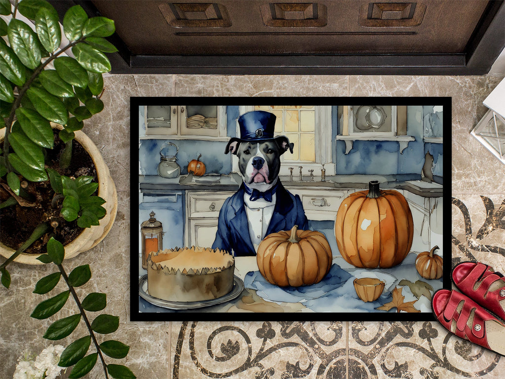 Pit Bull Terrier Fall Kitchen Pumpkins Doormat Indoor Outdoor 18H X 27W Front Door Mat Rugs for Entryway, Non Slip Washable