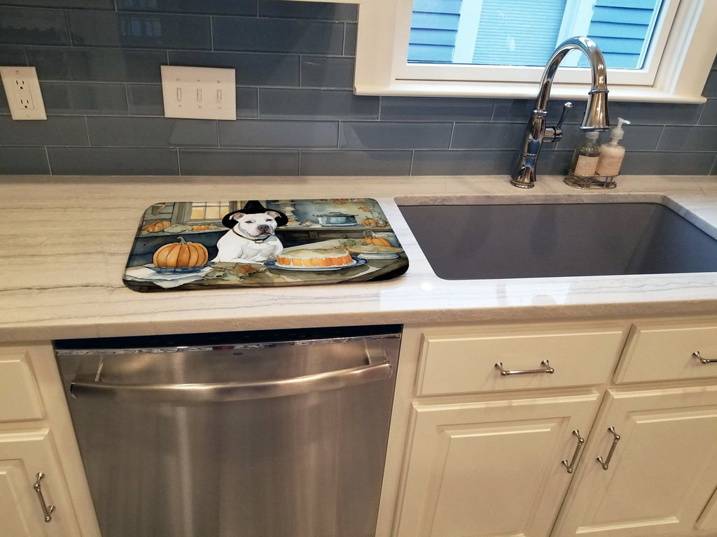 Pit Bull Terrier Fall Kitchen Pumpkins Dish Drying Mat Absorbent Dish Drying Mat Pad for Kitchen Counter Dish Drainer Mat for Countertop, 14 x 21", Multicolor