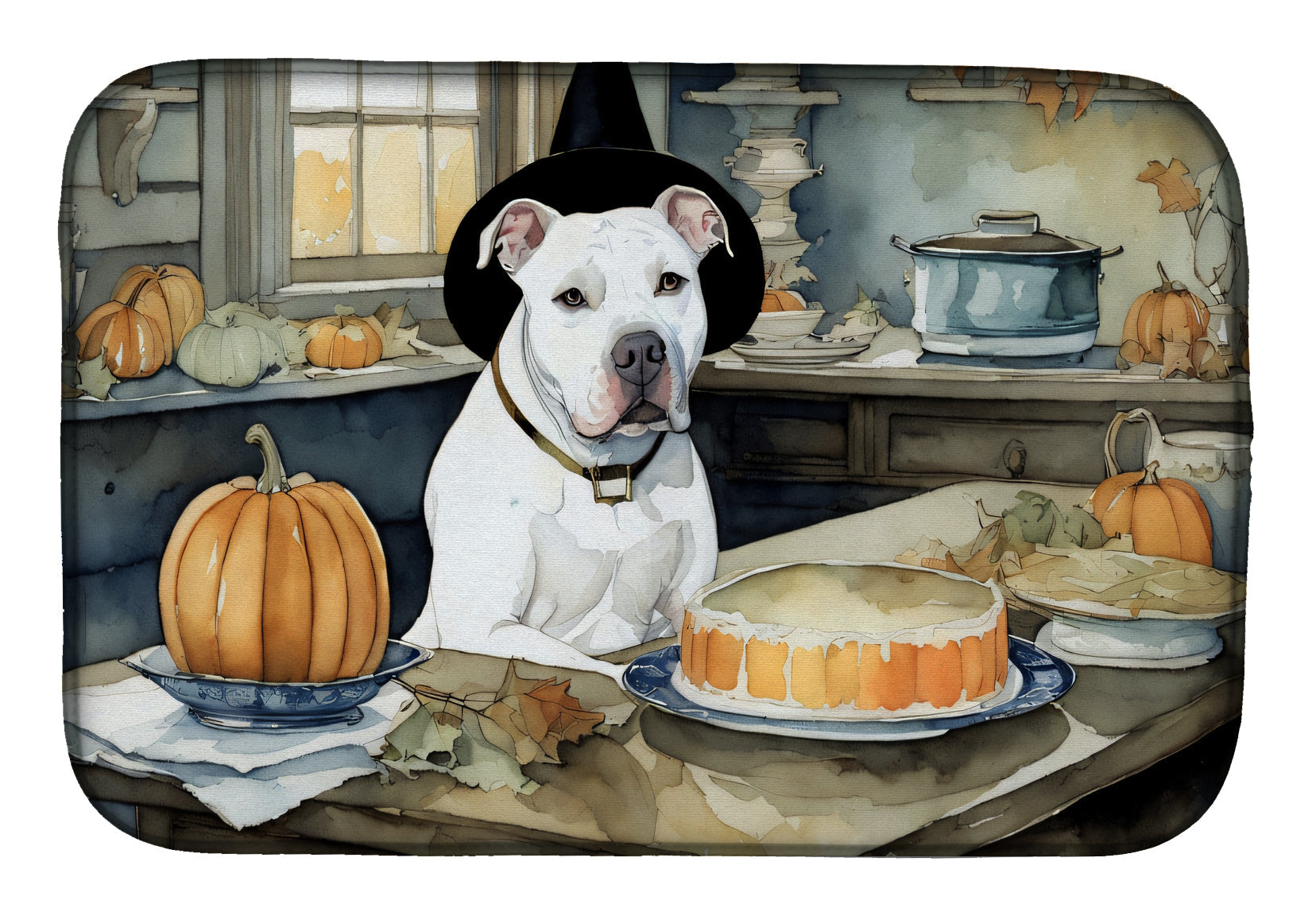 Pit Bull Terrier Fall Kitchen Pumpkins Dish Drying Mat Absorbent Dish Drying Mat Pad for Kitchen Counter Dish Drainer Mat for Countertop, 14 x 21", Multicolor