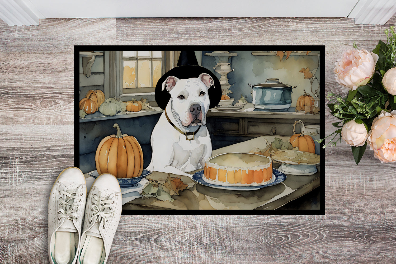 Pit Bull Terrier Fall Kitchen Pumpkins Doormat Indoor Outdoor 24H X 36W Front Door Mat Rugs for Entryway, Non Slip Washable Low Pile,