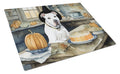 Pit Bull Terrier Fall Kitchen Pumpkins Cutting Board Tempered Glass Kitchen Cutting Surface, Heat Resistant Chopping, Non-Slip Feet, Food Prep & Serving