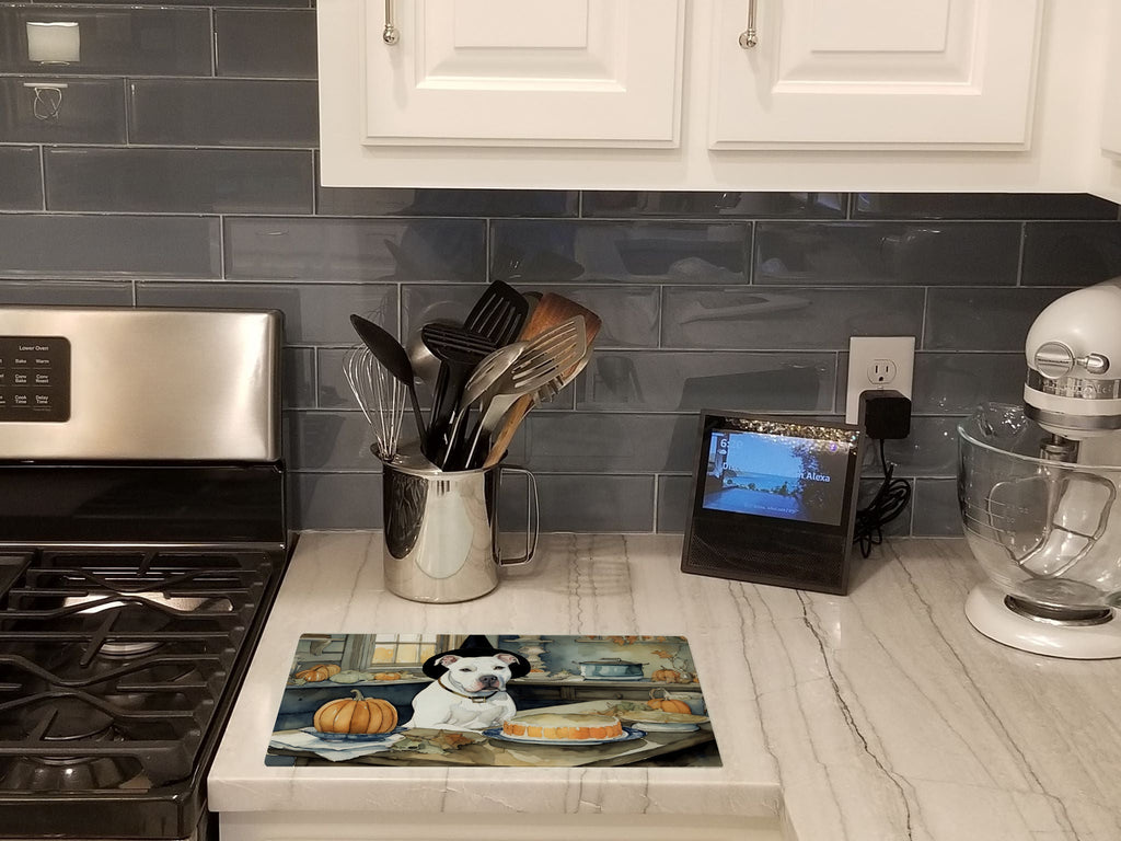 Pit Bull Terrier Fall Kitchen Pumpkins Cutting Board Tempered Glass Kitchen Cutting Surface, Heat Resistant Chopping, Non-Slip Feet, Food Prep & Serving