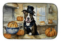 Pit Bull Terrier Fall Kitchen Pumpkins Dish Drying Mat Absorbent Dish Drying Mat Pad for Kitchen Counter Dish Drainer Mat for Countertop, 14 x 21", Multicolor