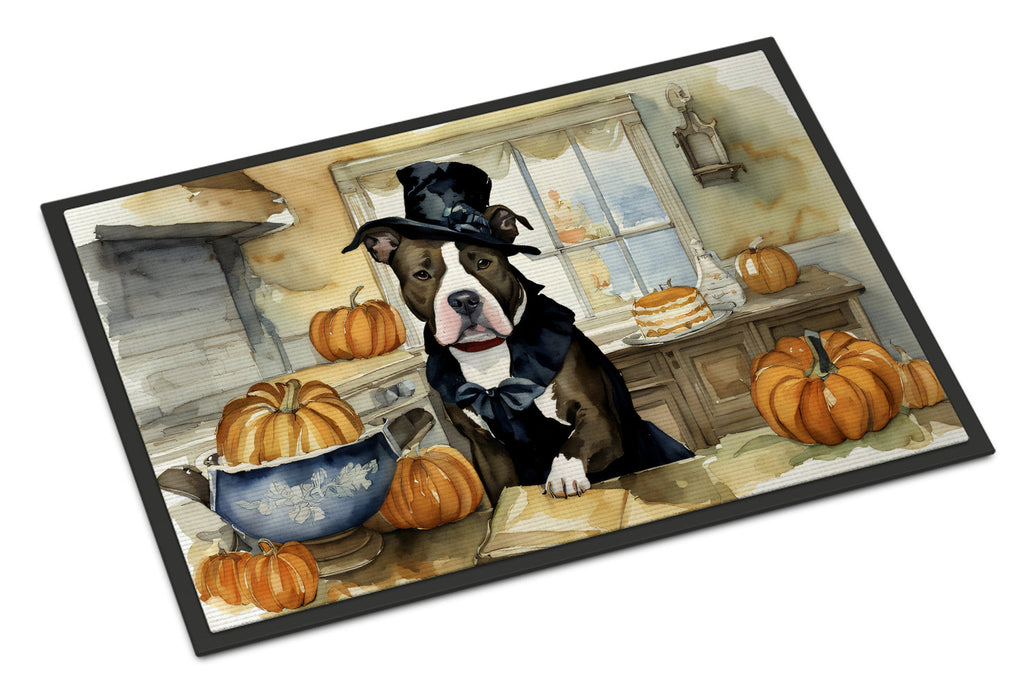 Pit Bull Terrier Fall Kitchen Pumpkins Doormat Indoor Outdoor 24H X 36W Front Door Mat Rugs for Entryway, Non Slip Washable Low Pile,