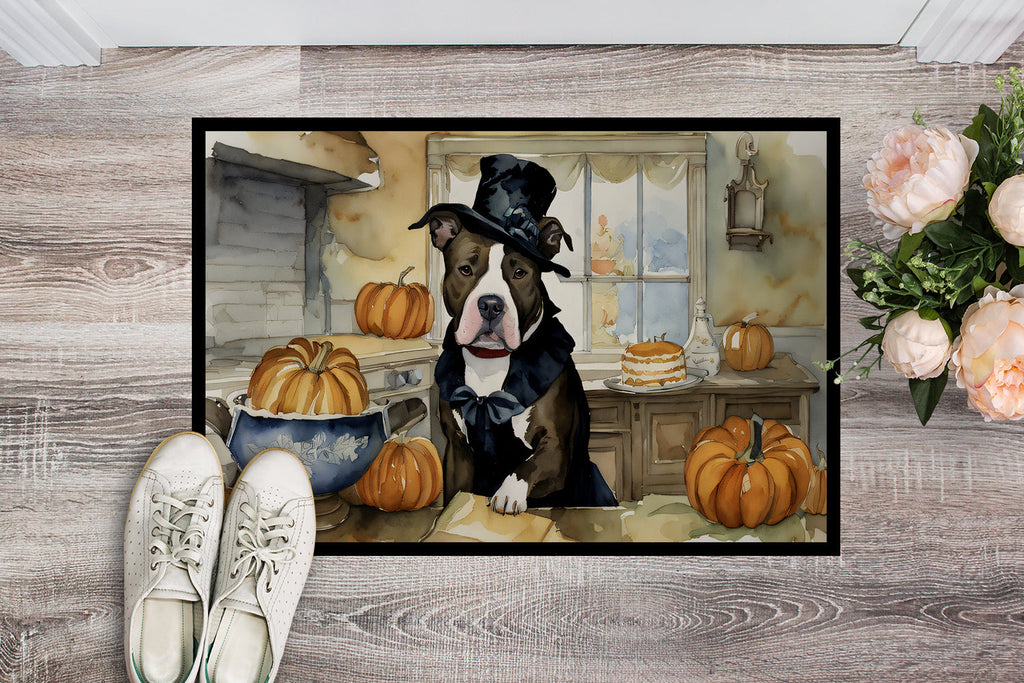 Pit Bull Terrier Fall Kitchen Pumpkins Doormat Indoor Outdoor 24H X 36W Front Door Mat Rugs for Entryway, Non Slip Washable Low Pile,