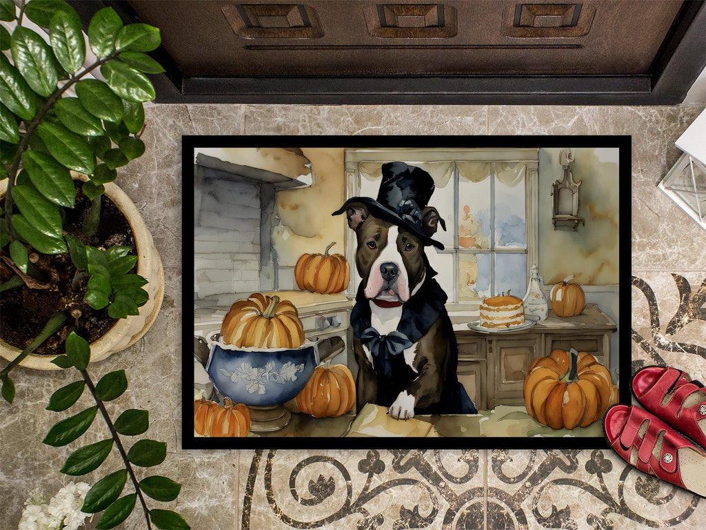 Pit Bull Terrier Fall Kitchen Pumpkins Doormat Indoor Outdoor 24H X 36W Front Door Mat Rugs for Entryway, Non Slip Washable Low Pile,