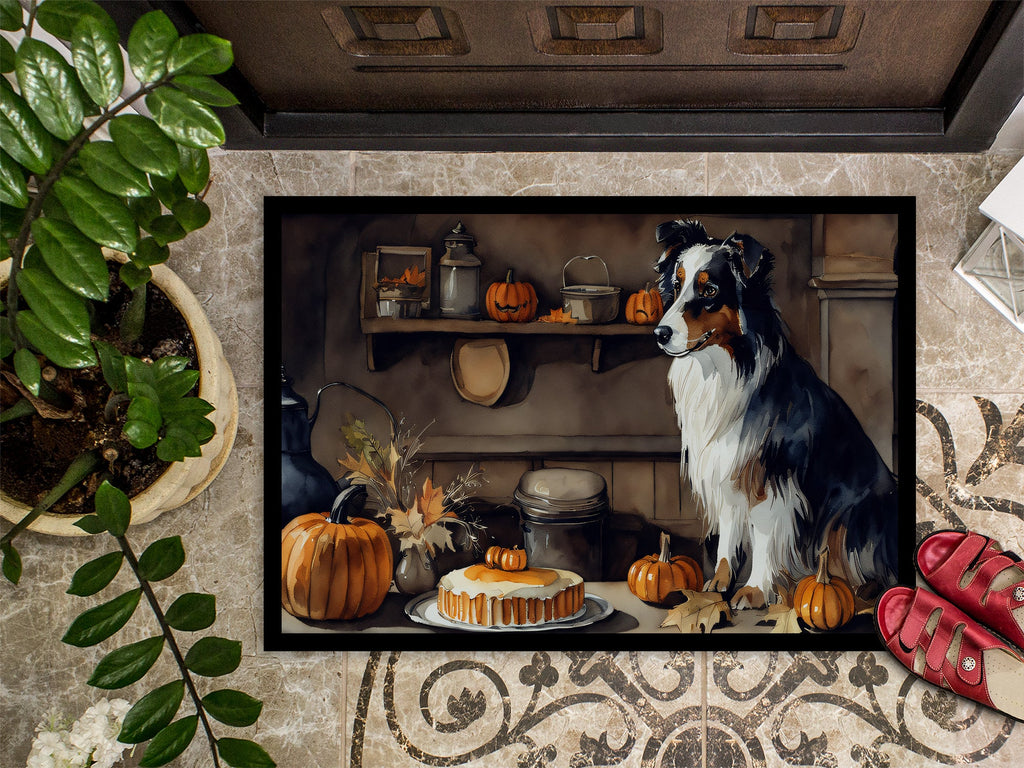 Australian Shepherd Fall Kitchen Pumpkins Doormat Indoor Outdoor 24H X 36W Front Door Mat Rugs for Entryway, Non Slip Washable Low Pile,