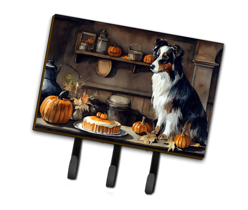 Australian Shepherd Fall Kitchen Pumpkins Leash or Key Holder Wall Hooks, Coat Rack Wall Mount, for Hanging Keys, Towels, Aprons, Leashes