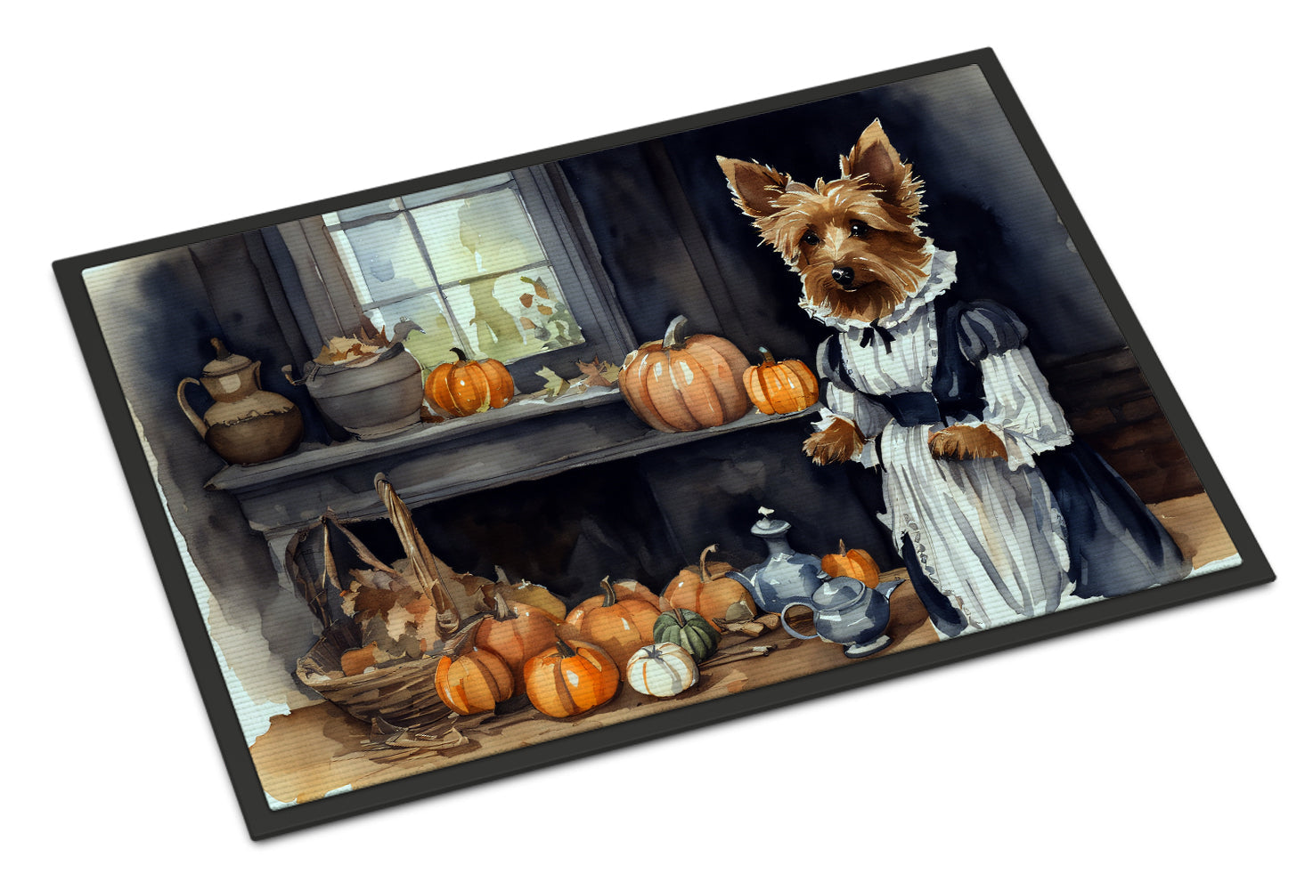 Australian Terrier Fall Kitchen Pumpkins Doormat Indoor Outdoor 24H X 36W Front Door Mat Rugs for Entryway, Non Slip Washable Low Pile,