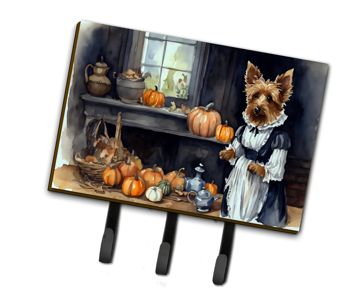 Australian Terrier Fall Kitchen Pumpkins Leash or Key Holder Wall Hooks, Coat Rack Wall Mount, for Hanging Keys, Towels, Aprons, Leashes