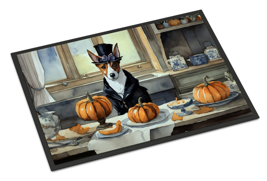 Basenji Fall Kitchen Pumpkins Doormat Indoor Outdoor 18H X 27W Front Door Mat Rugs for Entryway, Non Slip Washable