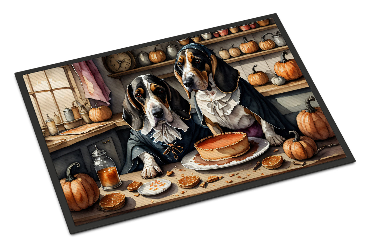 Basset Hound Fall Kitchen Pumpkins Doormat Indoor Outdoor 24H X 36W Front Door Mat Rugs for Entryway, Non Slip Washable Low Pile,