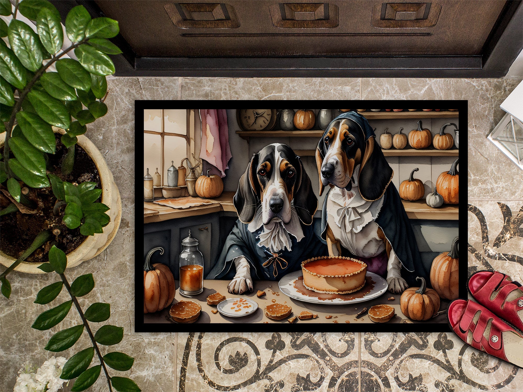 Basset Hound Fall Kitchen Pumpkins Doormat Indoor Outdoor 18H X 27W Front Door Mat Rugs for Entryway, Non Slip Washable