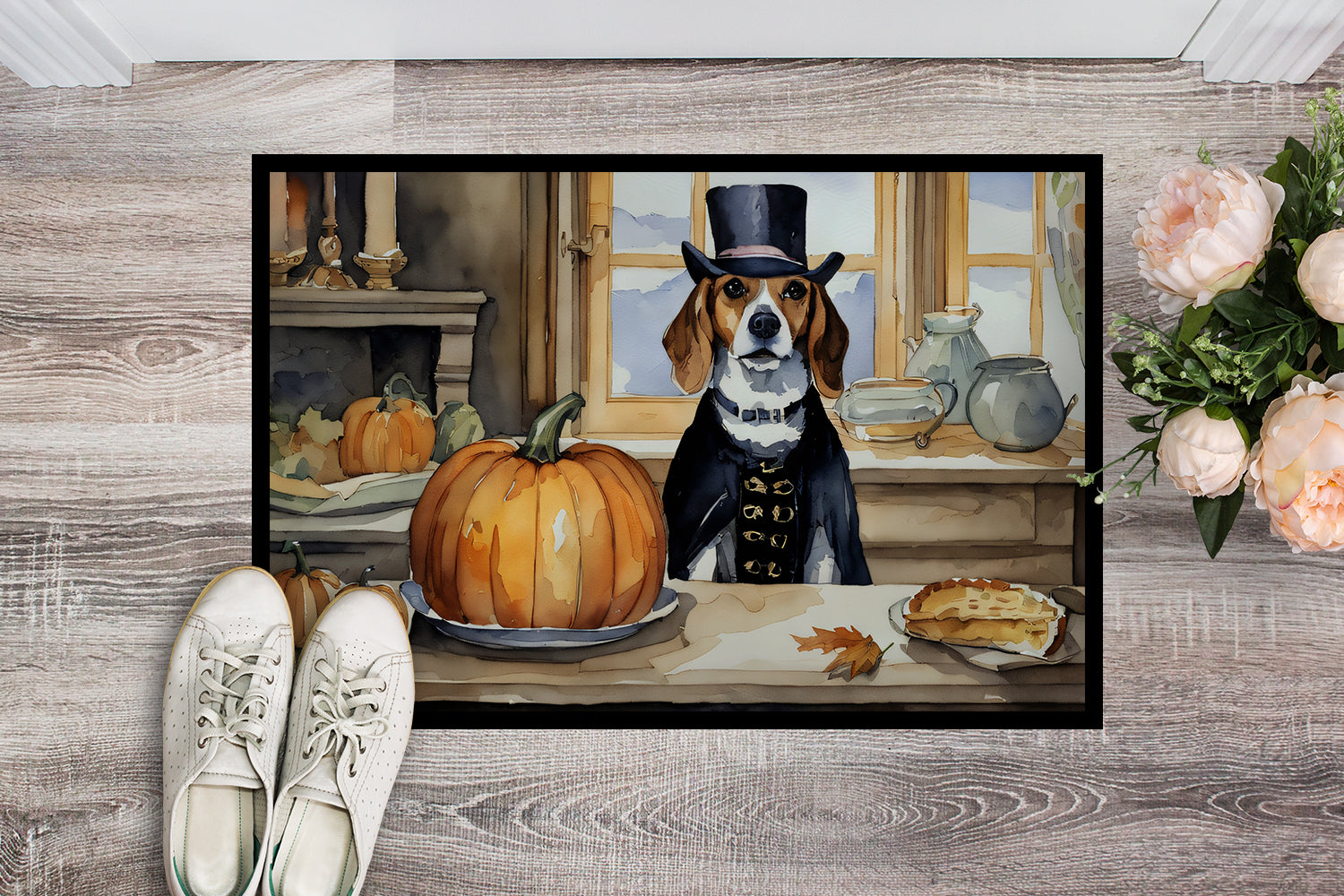 Beagle Fall Kitchen Pumpkins Doormat Indoor Outdoor 18H X 27W Front Door Mat Rugs for Entryway, Non Slip Washable
