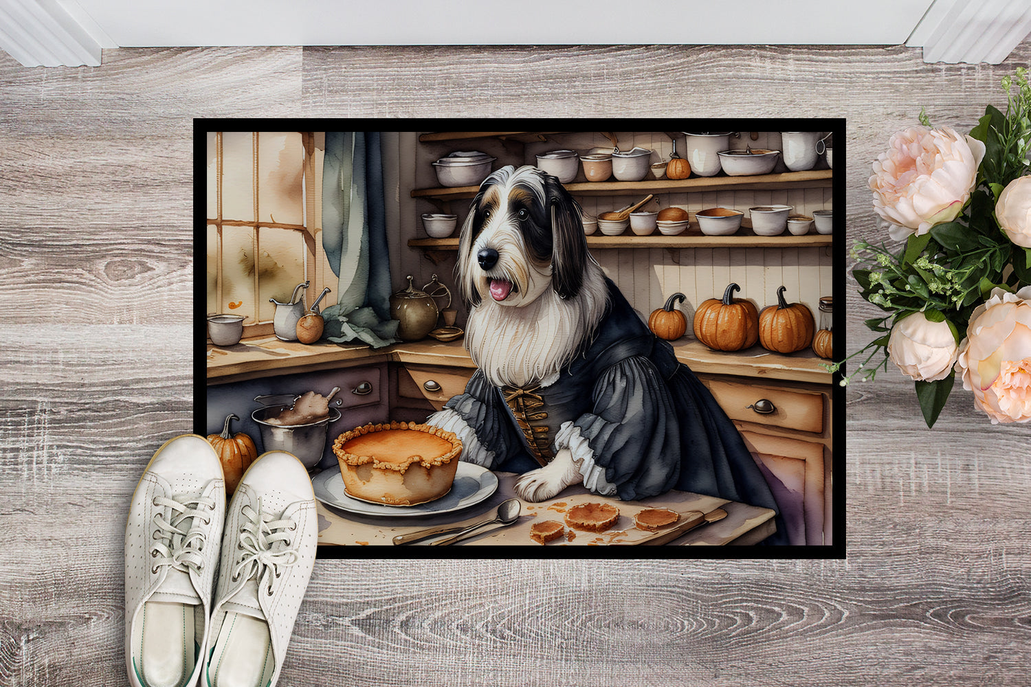 Bearded Collie Fall Kitchen Pumpkins Doormat Indoor Outdoor 18H X 27W Front Door Mat Rugs for Entryway, Non Slip Washable