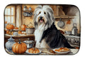 Bearded Collie Fall Kitchen Pumpkins Dish Drying Mat Absorbent Dish Drying Mat Pad for Kitchen Counter Dish Drainer Mat for Countertop, 14 x 21", Multicolor