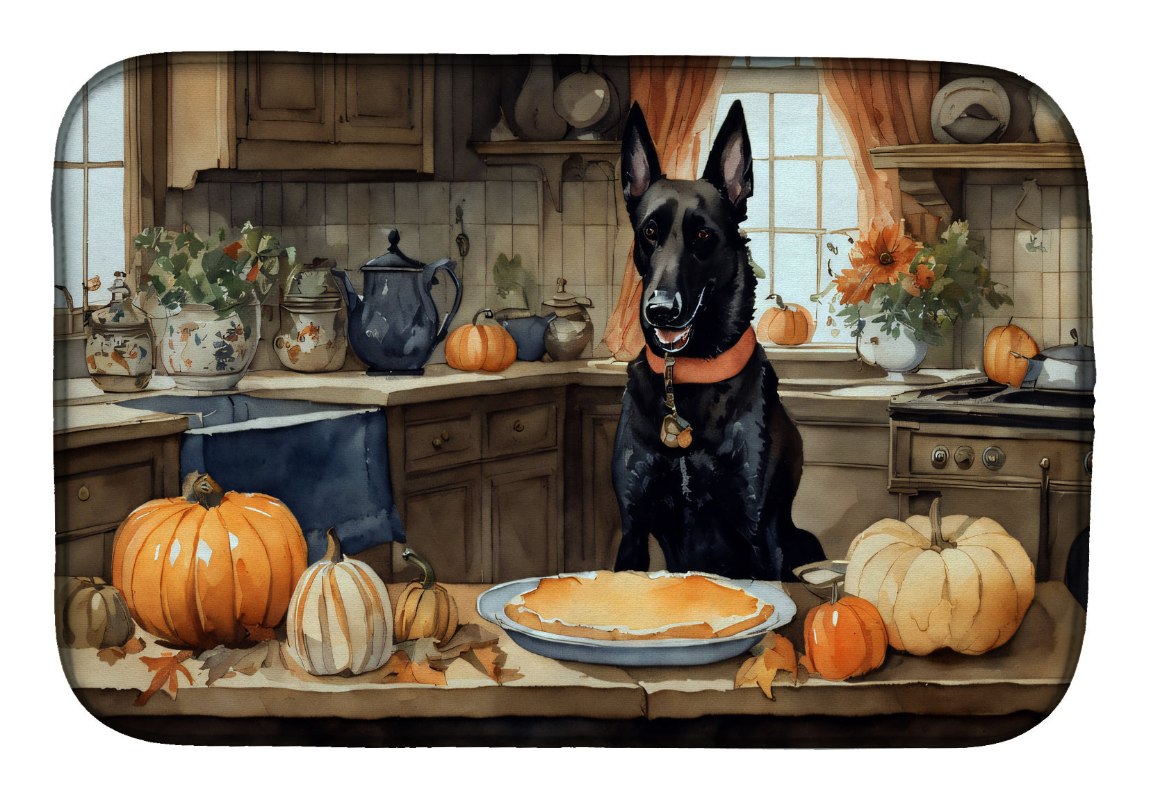 Belgian Malinois Fall Kitchen Pumpkins Dish Drying Mat Absorbent Dish Drying Mat Pad for Kitchen Counter Dish Drainer Mat for Countertop, 14 x 21", Multicolor