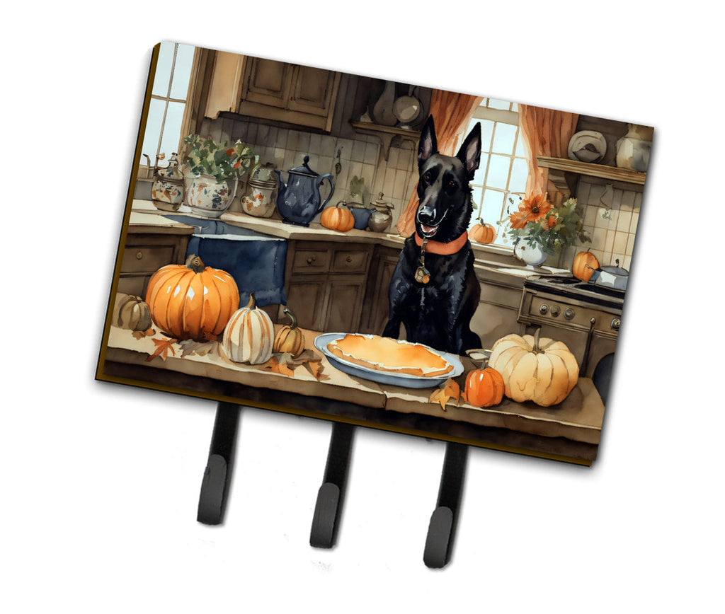 Belgian Malinois Fall Kitchen Pumpkins Leash or Key Holder Wall Hooks, Coat Rack Wall Mount, for Hanging Keys, Towels, Aprons, Leashes