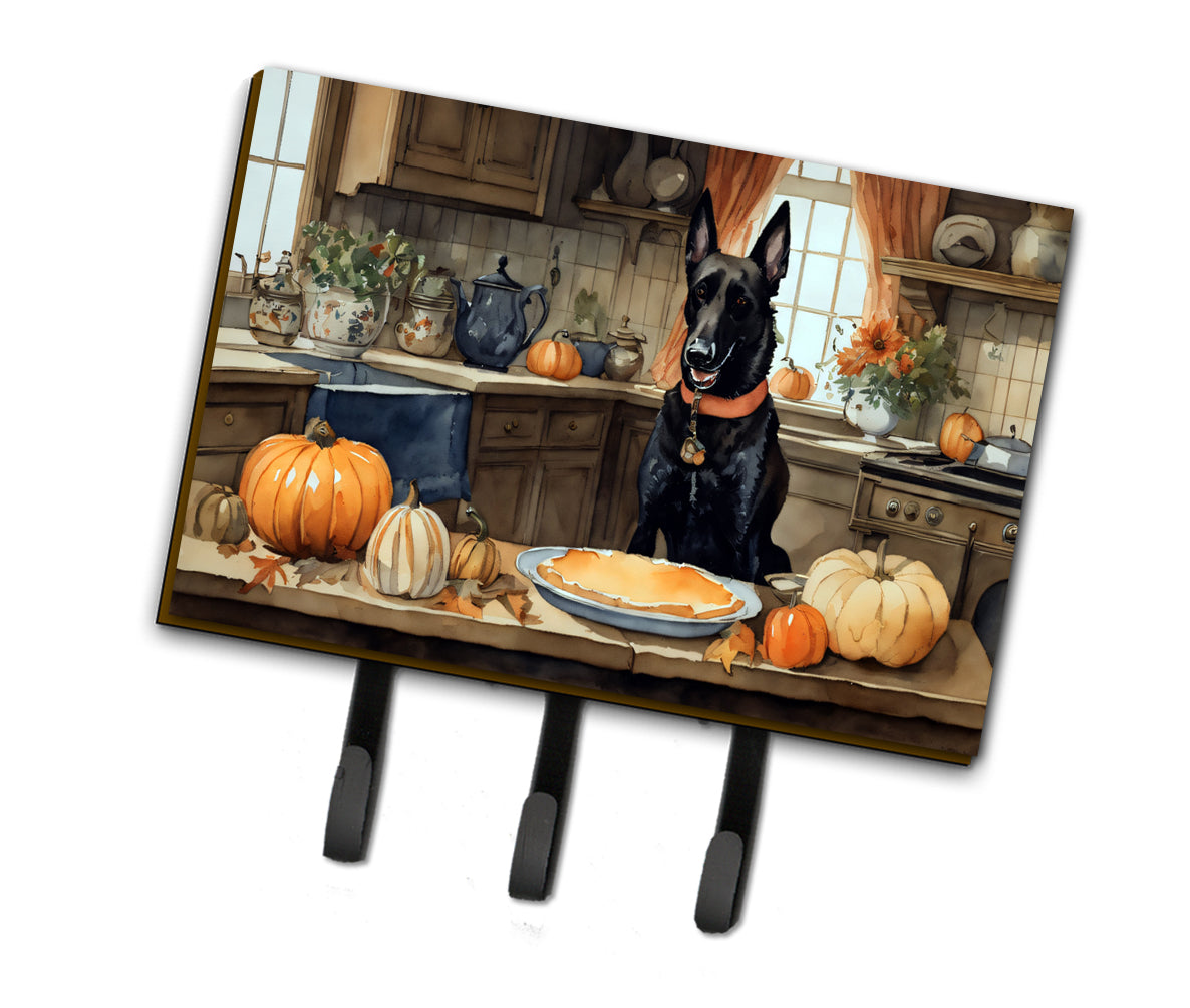 Belgian Malinois Fall Kitchen Pumpkins Leash or Key Holder Wall Hooks, Coat Rack Wall Mount, for Hanging Keys, Towels, Aprons, Leashes