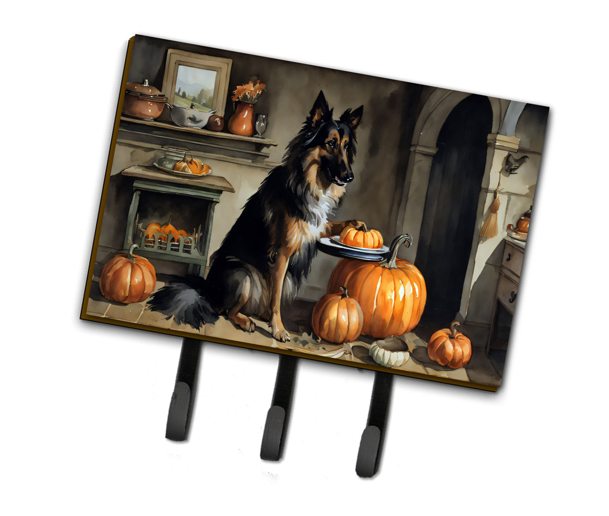 Belgian Tervuren Fall Kitchen Pumpkins Leash or Key Holder Wall Hooks, Coat Rack Wall Mount, for Hanging Keys, Towels, Aprons, Leashes