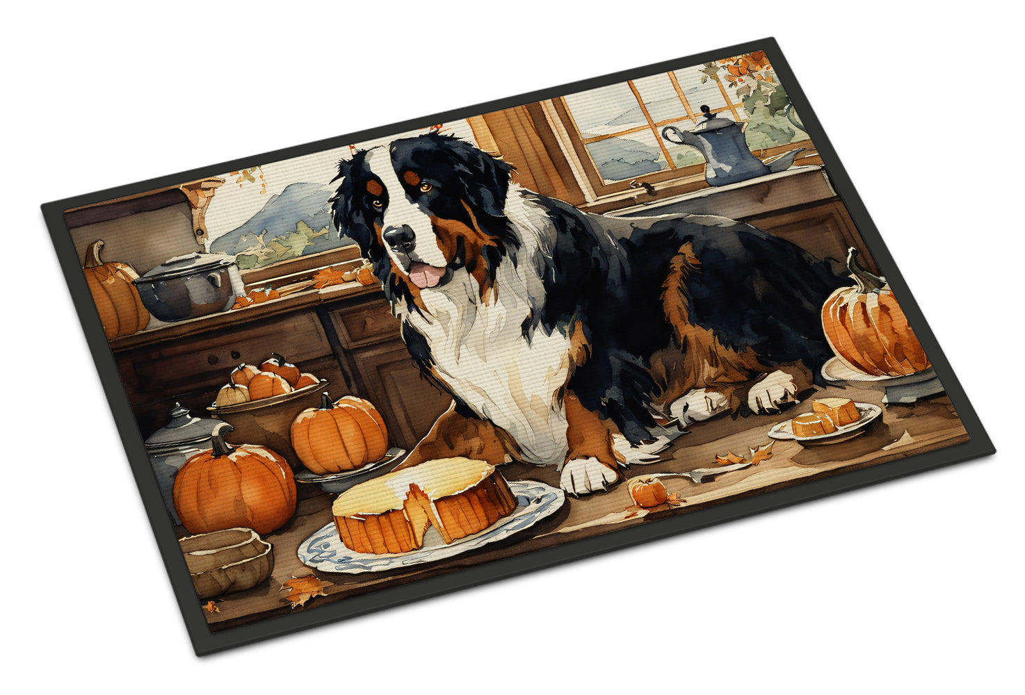 Bernese Mountain Dog Fall Kitchen Pumpkins Doormat Indoor Outdoor 24H X 36W Front Door Mat Rugs for Entryway, Non Slip Washable Low Pile,