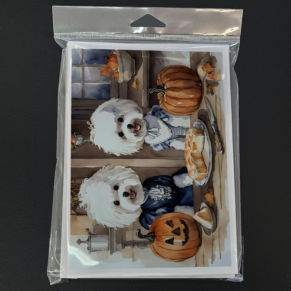 Bichon Frise Fall Kitchen Pumpkins Greeting Cards Pack of 8 Blank Cards with Envelopes Whimsical A7 Size 5x7