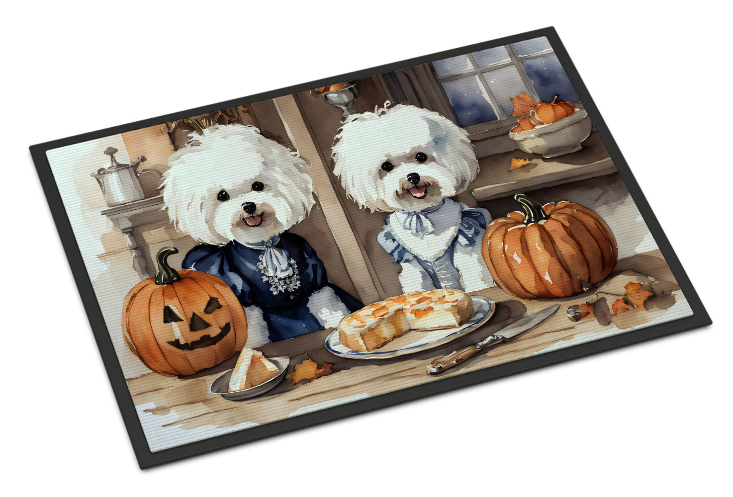 Bichon Frise Fall Kitchen Pumpkins Doormat Indoor Outdoor 24H X 36W Front Door Mat Rugs for Entryway, Non Slip Washable Low Pile,