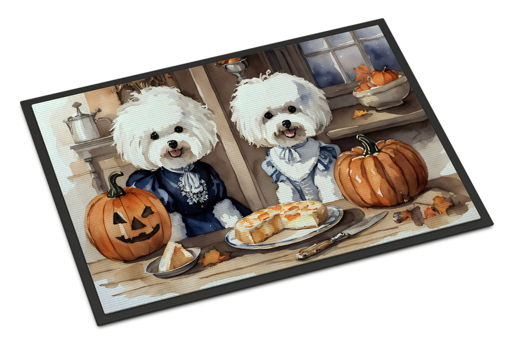 Bichon Frise Fall Kitchen Pumpkins Doormat Indoor Outdoor 18H X 27W Front Door Mat Rugs for Entryway, Non Slip Washable