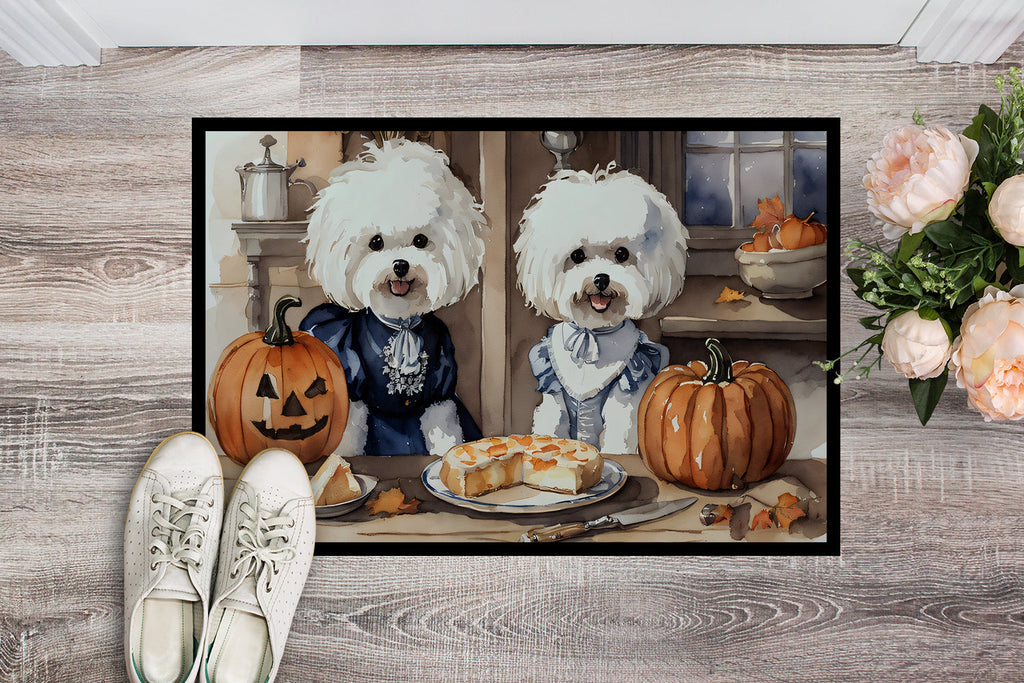 Bichon Frise Fall Kitchen Pumpkins Doormat Indoor Outdoor 18H X 27W Front Door Mat Rugs for Entryway, Non Slip Washable