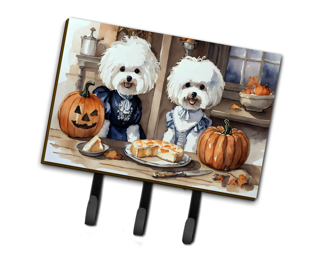 Bichon Frise Fall Kitchen Pumpkins Leash or Key Holder Wall Hooks, Coat Rack Wall Mount, for Hanging Keys, Towels, Aprons, Leashes