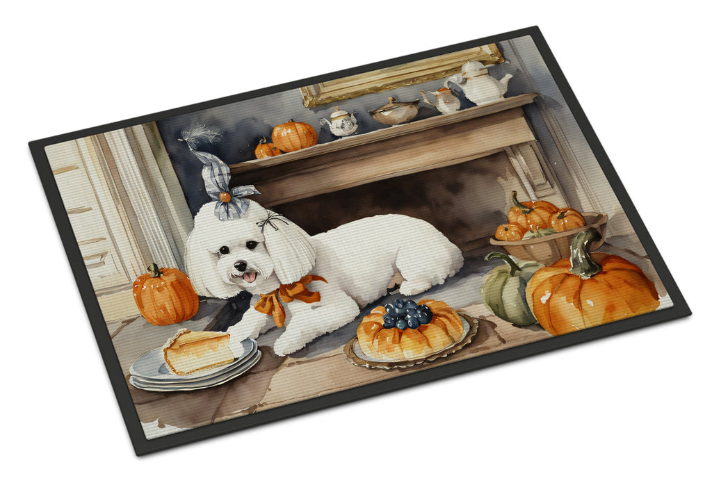 Bichon Frise Fall Kitchen Pumpkins Doormat Indoor Outdoor 18H X 27W Front Door Mat Rugs for Entryway, Non Slip Washable