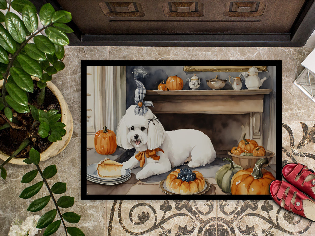 Bichon Frise Fall Kitchen Pumpkins Doormat Indoor Outdoor 18H X 27W Front Door Mat Rugs for Entryway, Non Slip Washable