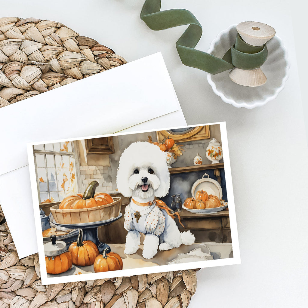 Bichon Frise Fall Kitchen Pumpkins Greeting Cards Pack of 8 Blank Cards with Envelopes Whimsical A7 Size 5x7