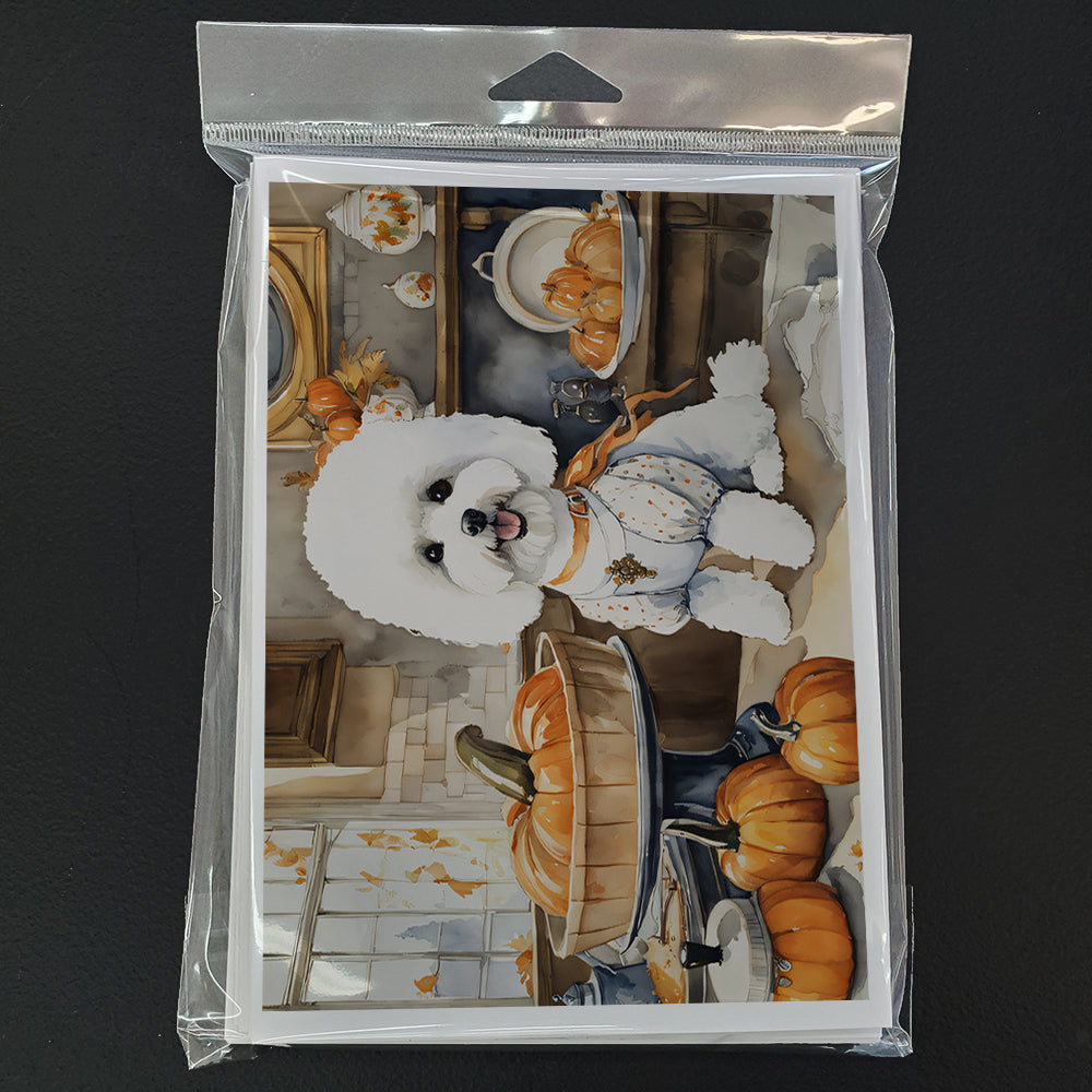 Bichon Frise Fall Kitchen Pumpkins Greeting Cards Pack of 8 Blank Cards with Envelopes Whimsical A7 Size 5x7